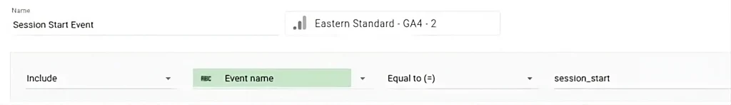 Looker studio filter for session start event