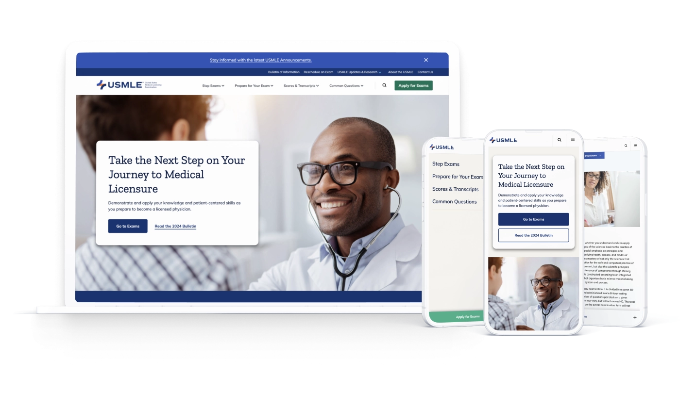 USMLE as seen on desktop and mobile redesigned landing pages