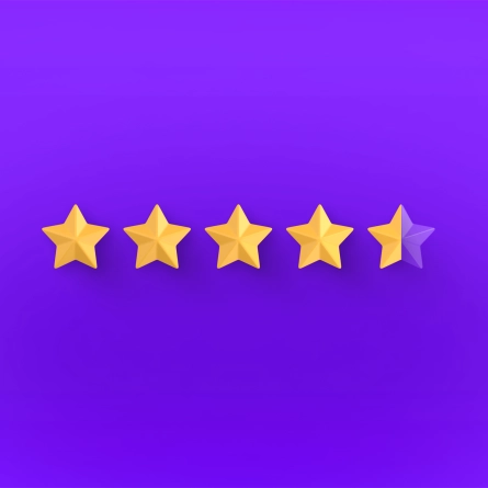 5 gold stars on purple background