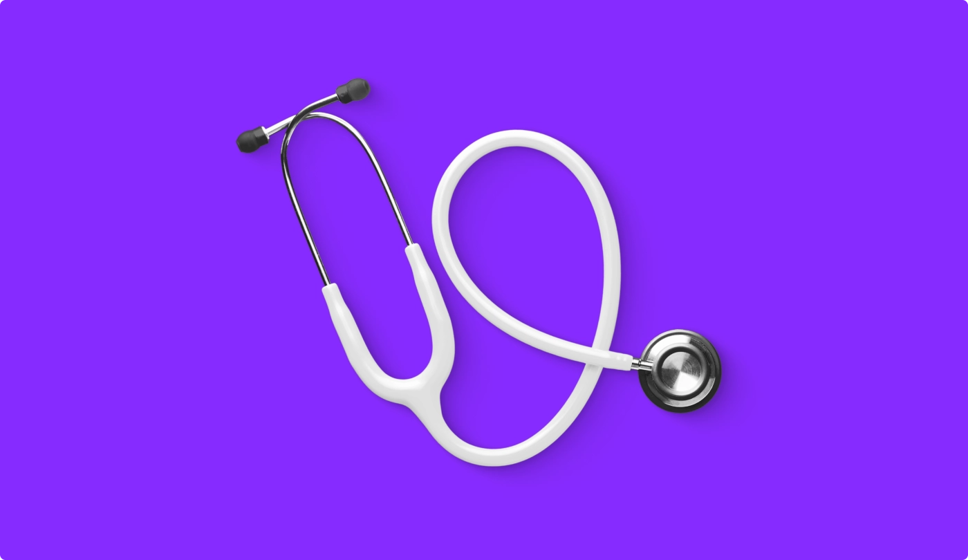 A stethoscope arranged on a purple background, symbolizing healthcare and provider connections.