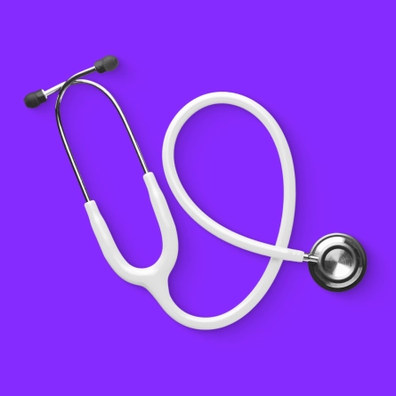 A stethoscope arranged on a purple background, symbolizing healthcare and provider connections.